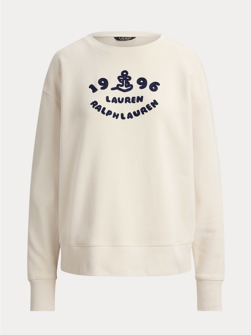 Lauren Ralph Lauren Cream Sweatshirt with Navy Logo Appliqué